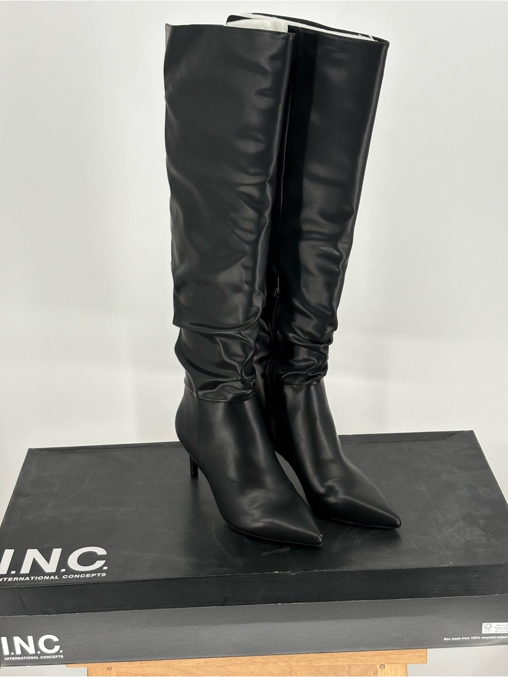 New INC  DAMONIP Black Over-the-Knee Pointed-Toe Stiletto Boots SIZE 9.5